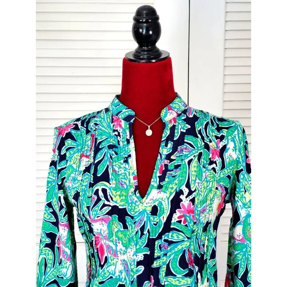 Lilly Pulitzer Women's Green Pink Rayon Sarasota Tunic Trunk Show Print Size XXS - Picture 6 of 12